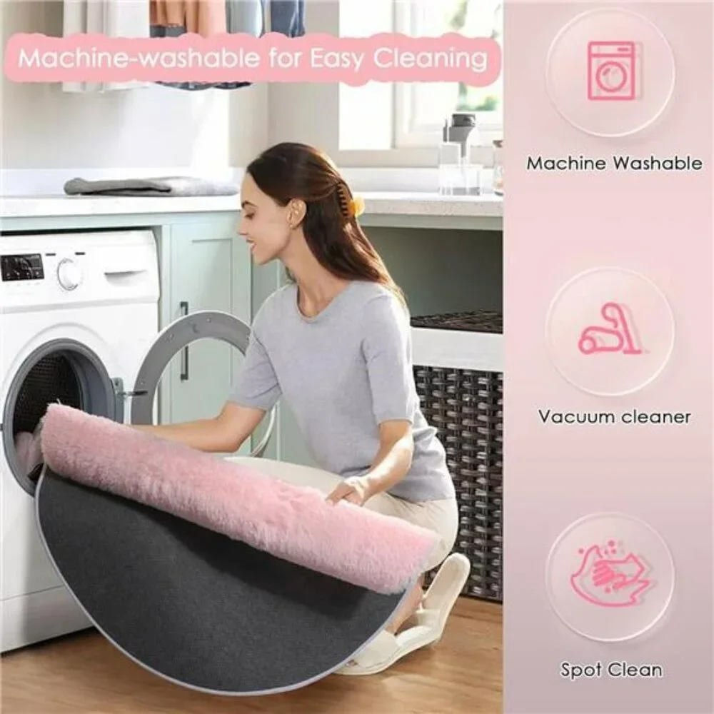 Pink Round Fluffy Rug 4ft Washable Shag Carpet for Girls Bedroom Kids Room